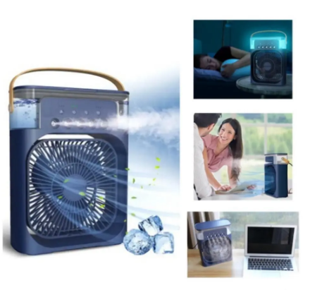 Ventilador Portátil Umidificador de Ar Com Água Gelo e Aroma / 3 Velocidades / Silencioso Led